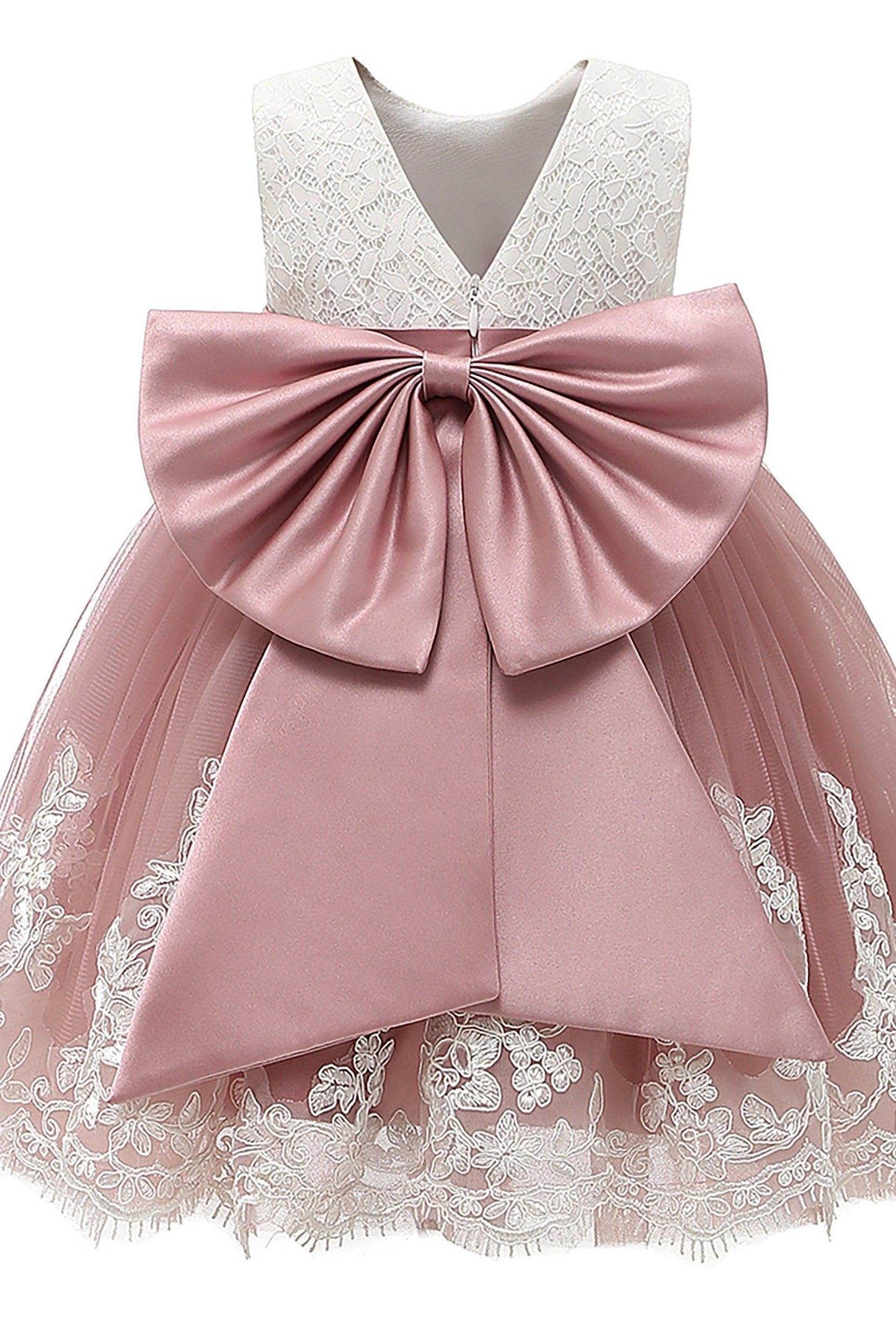A-Line Knee Length Satin Lace Flower Girl Dress CF0340 - COCOMELODY