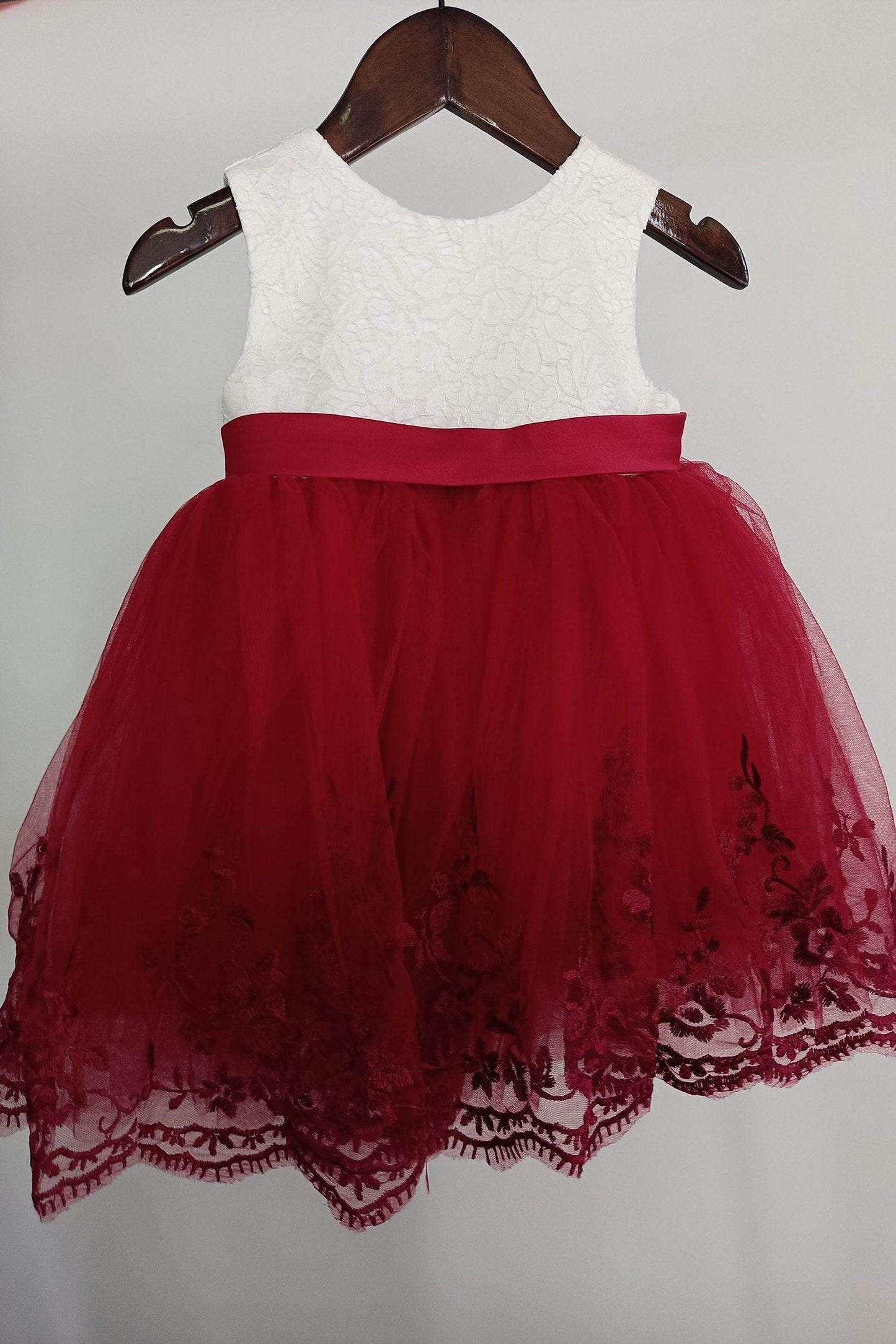 A-Line Knee Length Satin Lace Flower Girl Dress CF0340 - COCOMELODY