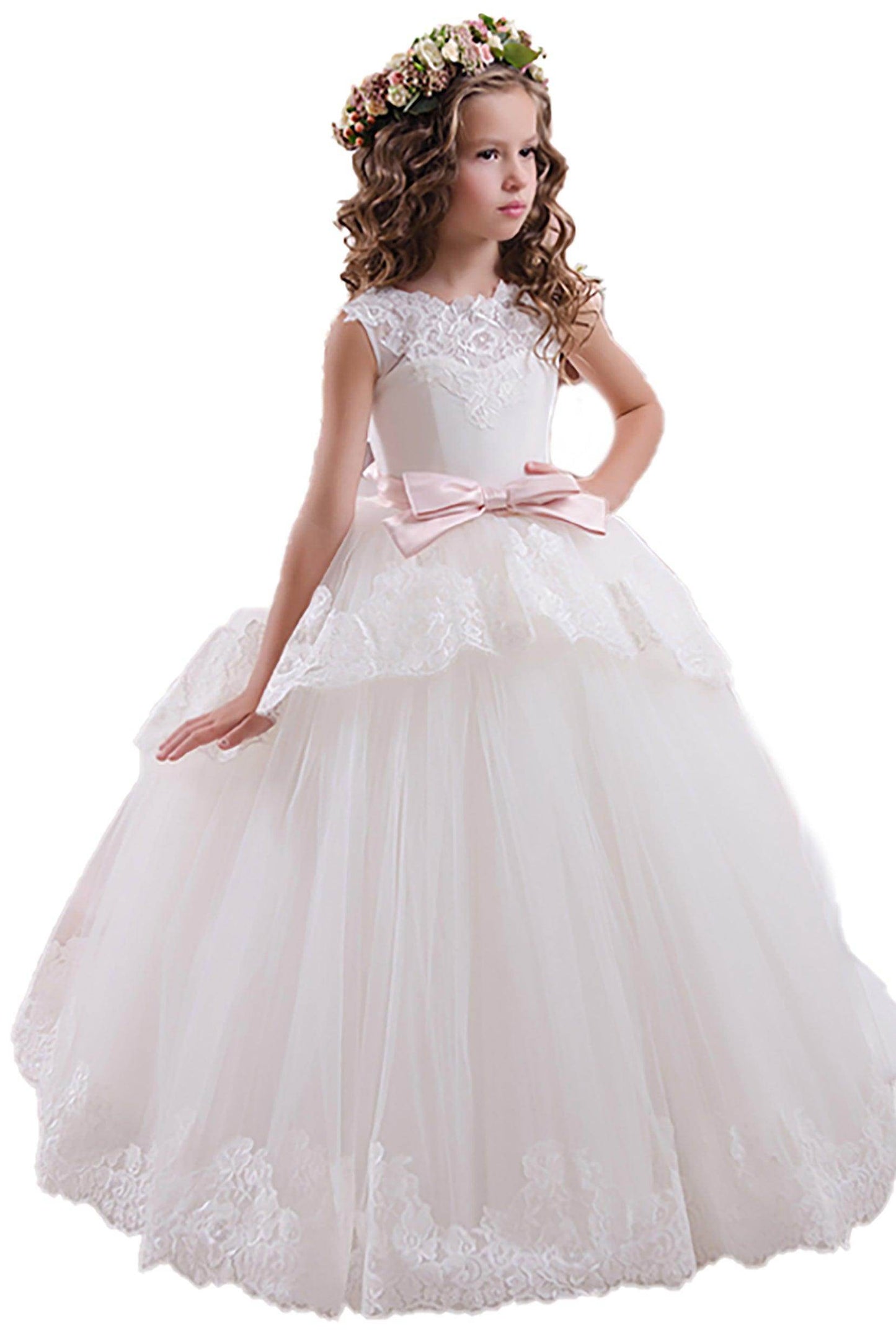 A-Line Floor Length Tulle Lace Flower Girl Dress CF0341 - COCOMELODY