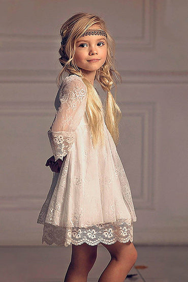 A-Line Short-Mini Tulle Lace Flower Girl Dress CF0344 - COCOMELODY