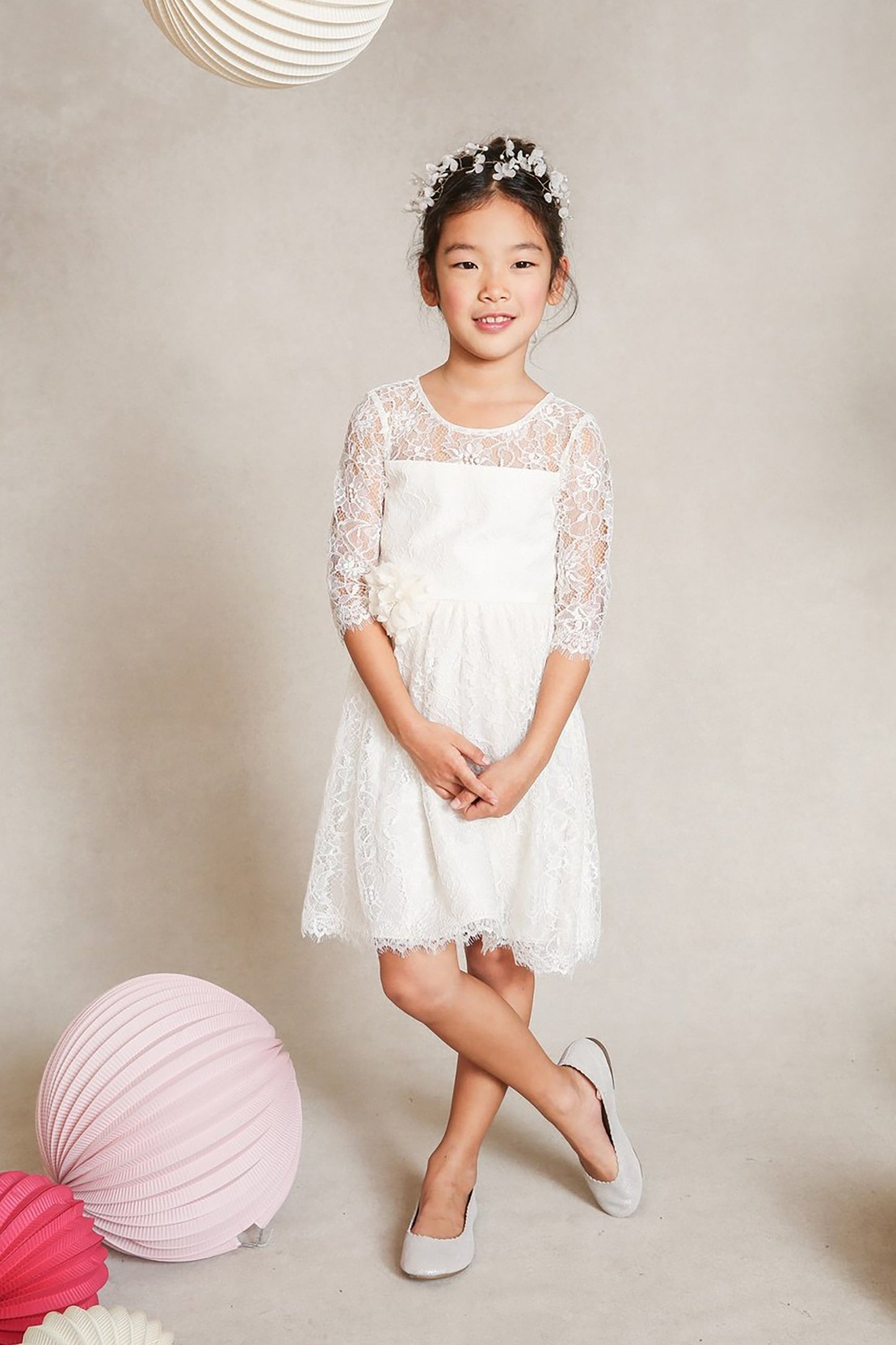 A-Line Knee Length Tulle Lace Flower Girl Dress CF0346