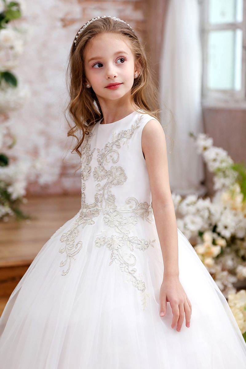 A-Line Maxi Tulle Flower Girl Dress CF0350 - COCOMELODY