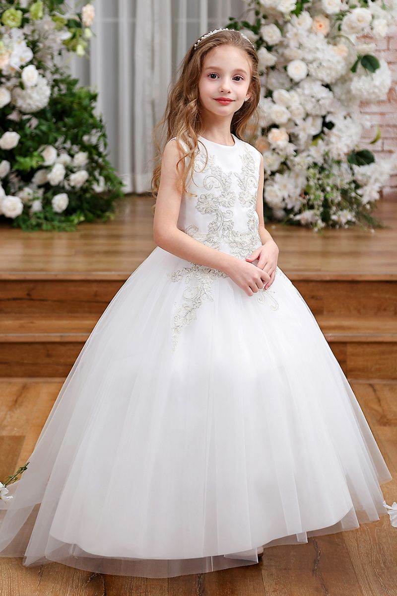 A-Line Maxi Tulle Flower Girl Dress CF0350 - COCOMELODY