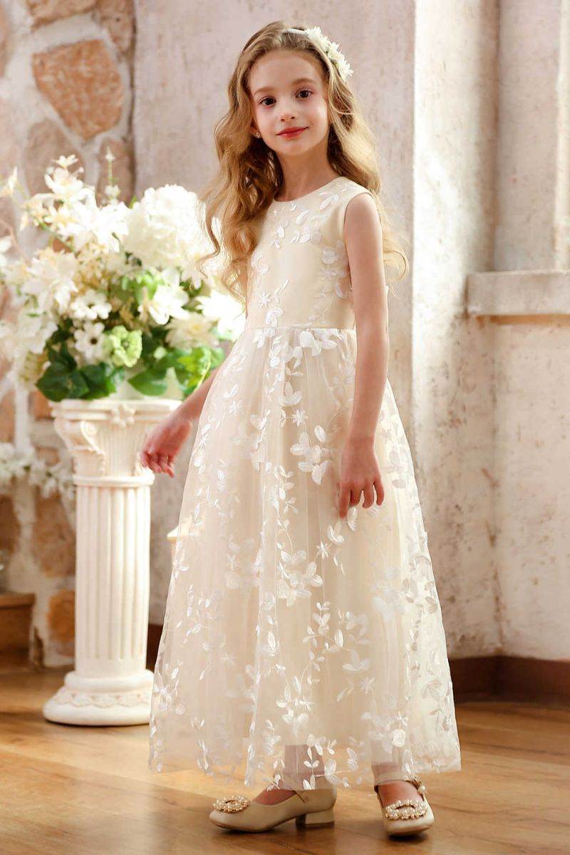 A-Line Maxi Lace Flower Girl Dress CF0355 - COCOMELODY