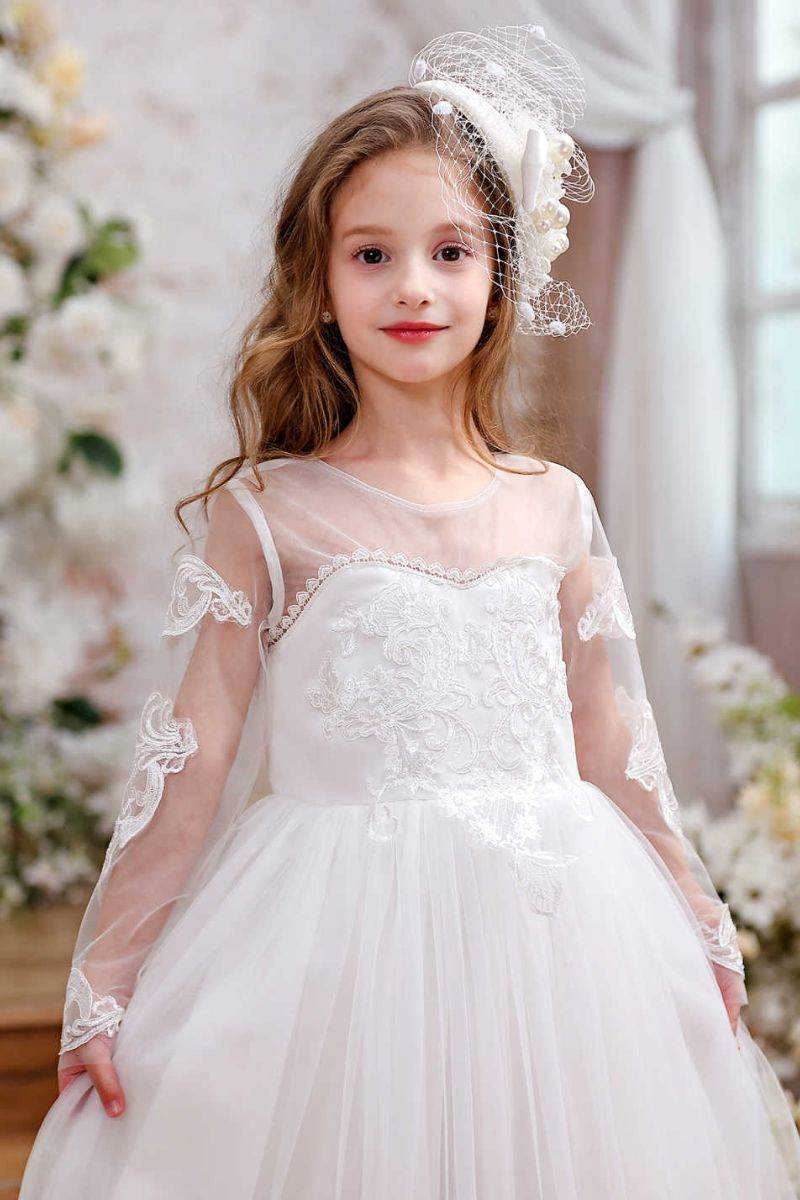 A-Line Maxi Tulle Flower Girl Dress CF0357 - COCOMELODY