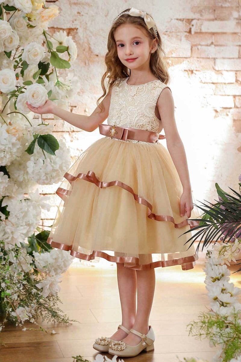 A-Line Midi Tulle Flower Girl Dress CF0358 - COCOMELODY