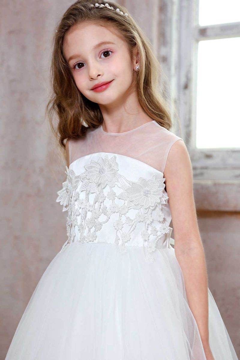 A-Line High-Low Tulle Flower Girl Dress CF0361 - COCOMELODY