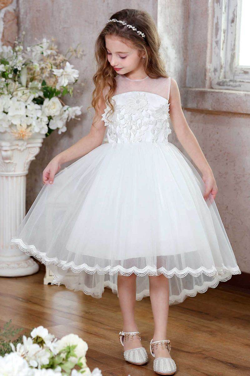 A-Line High-Low Tulle Flower Girl Dress CF0361 - COCOMELODY