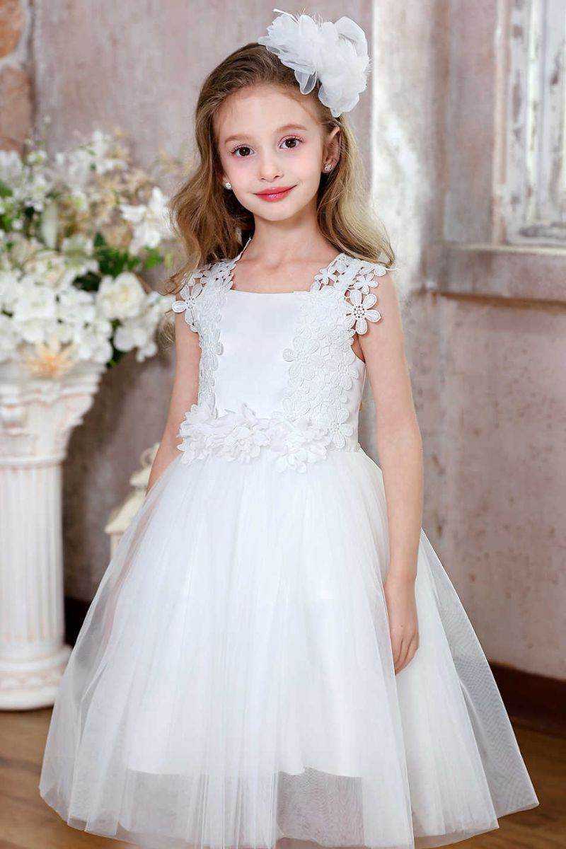 A-Line Midi Tulle Flower Girl Dress CF0362 - COCOMELODY