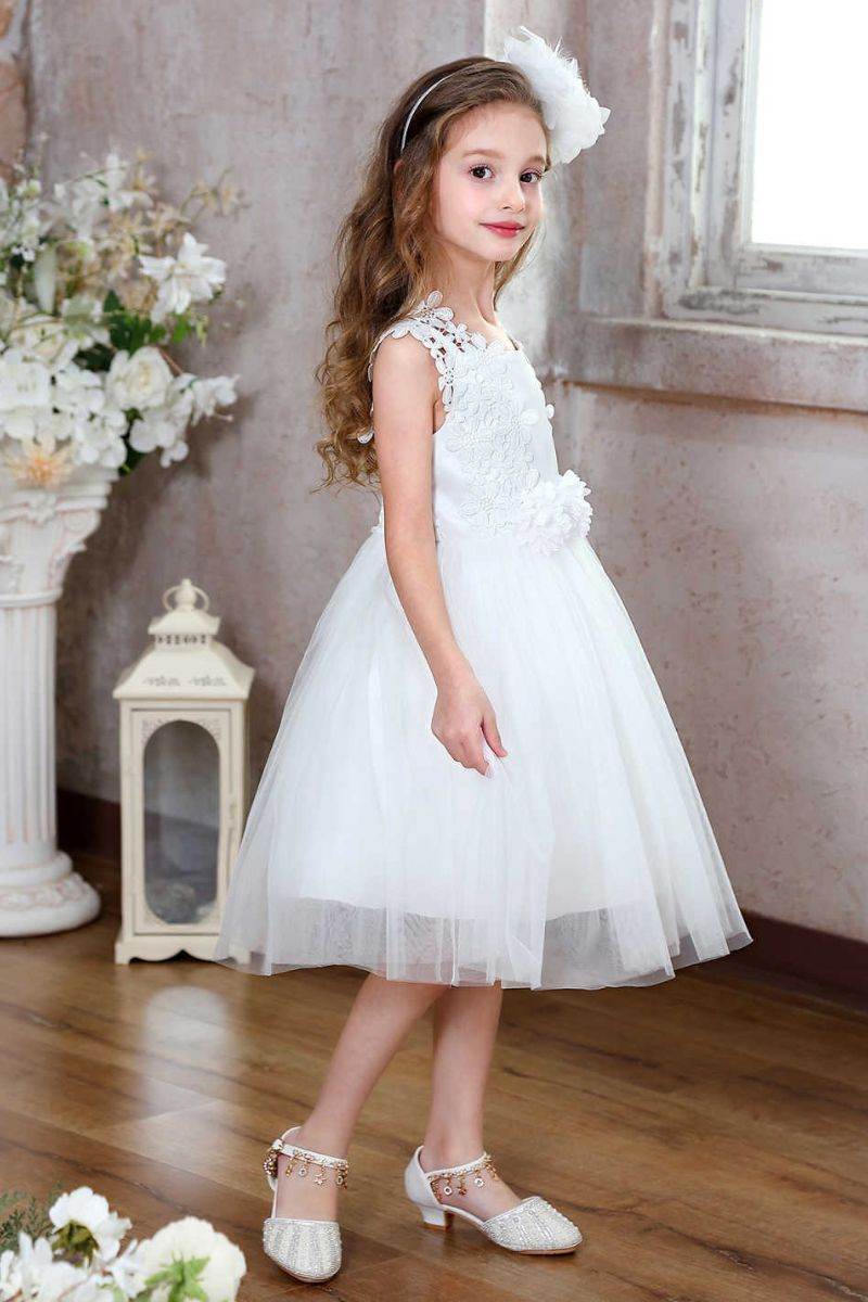 A-Line Midi Tulle Flower Girl Dress CF0362 - COCOMELODY