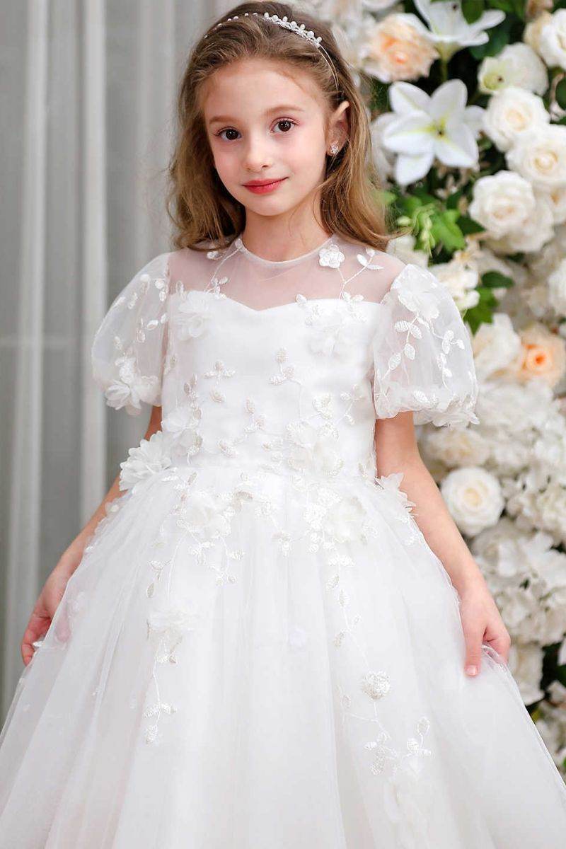 A-Line Midi Tulle Flower Girl Dress CF0363 - COCOMELODY