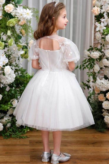 A-Line Midi Tulle Flower Girl Dress CF0363 - COCOMELODY
