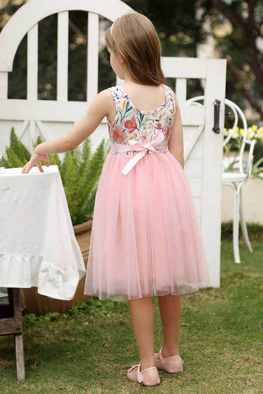 A-Line Midi Print Tulle Flower Girl Dress CF0368 - COCOMELODY