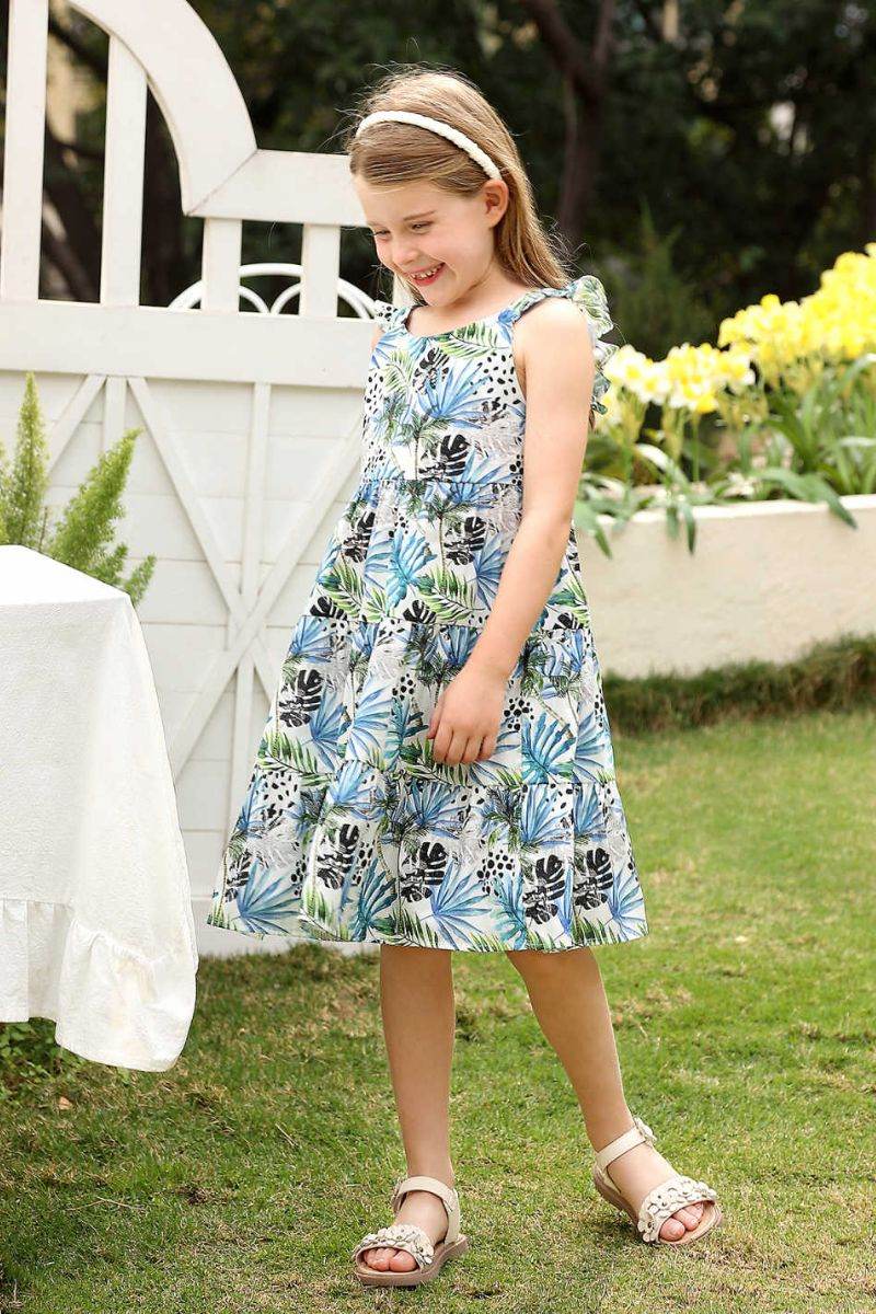 A-Line Midi Print Flower Girl Dress CF0369 - COCOMELODY