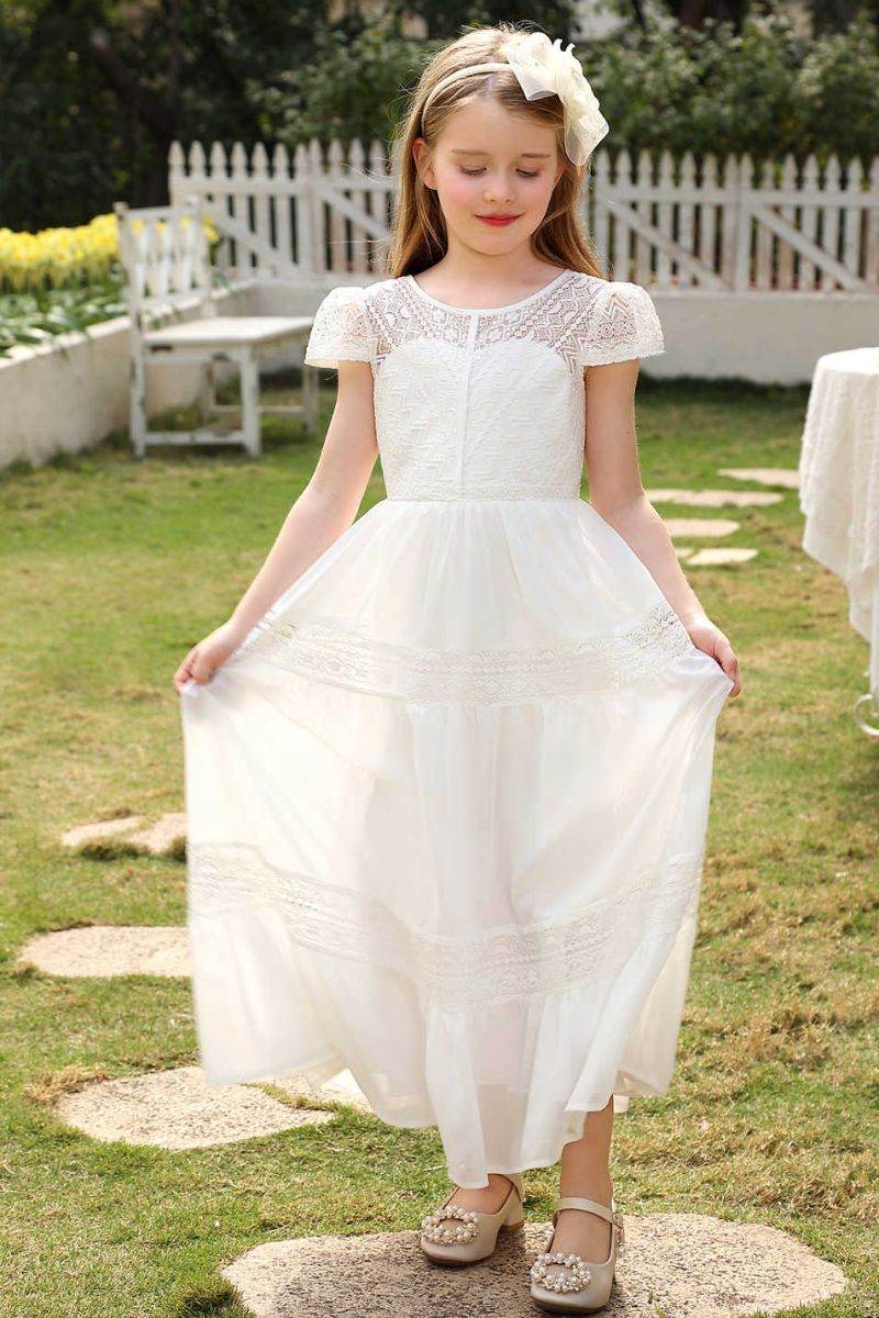 A-Line Maxi Chiffon Flower Girl Dress CF0370 - COCOMELODY