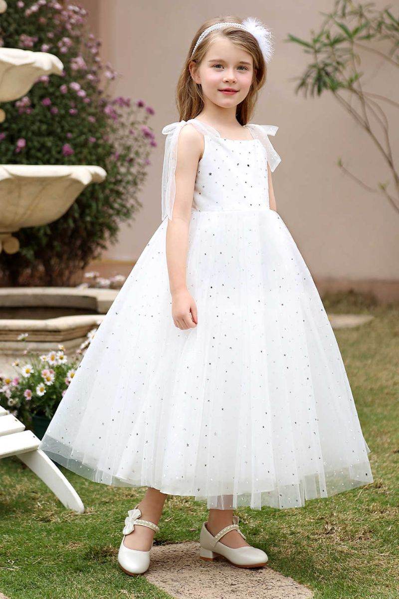 A-Line Midi Sparkling Tulle Flower Girl Dress CF0371 - COCOMELODY