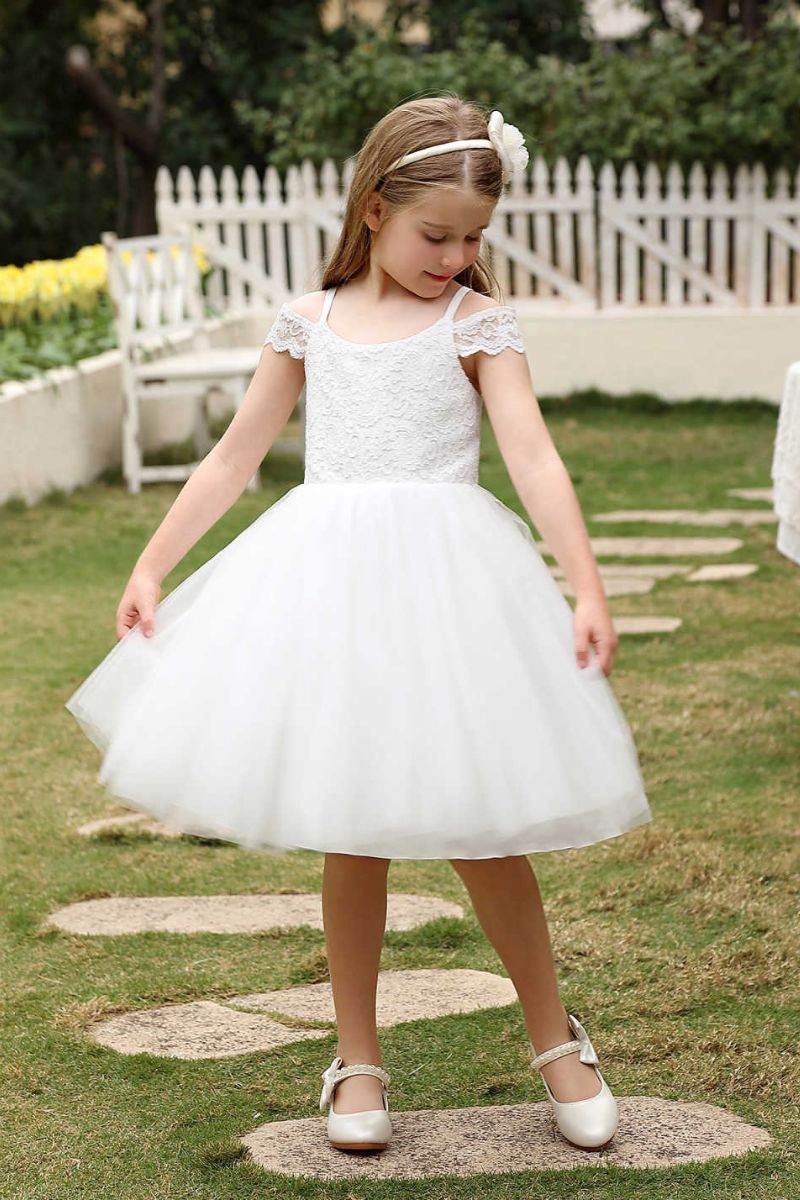A-Line Midi Tulle Flower Girl Dress CF0372 - COCOMELODY