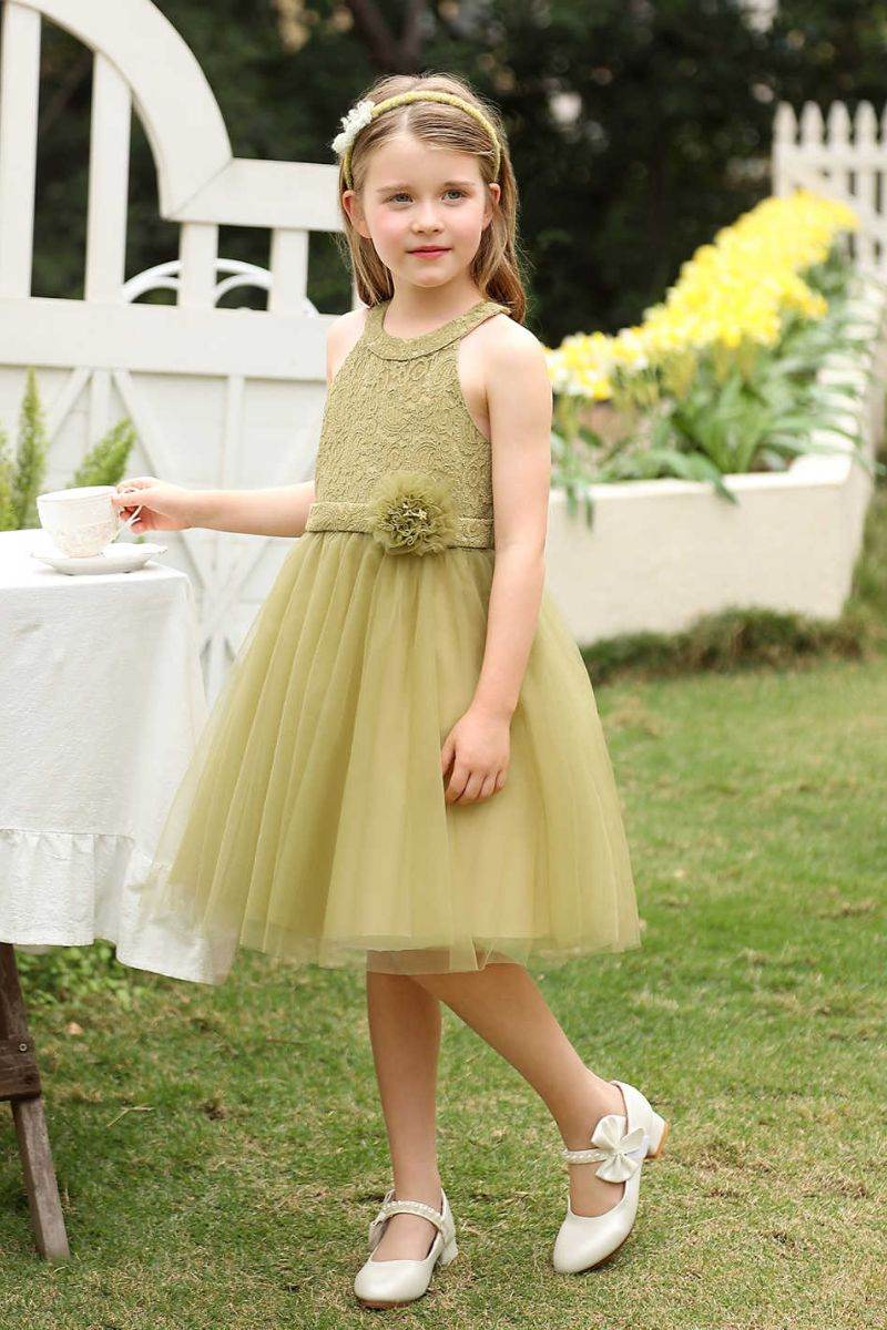 A-Line Midi Tulle Flower Girl Dress CF0373 - COCOMELODY