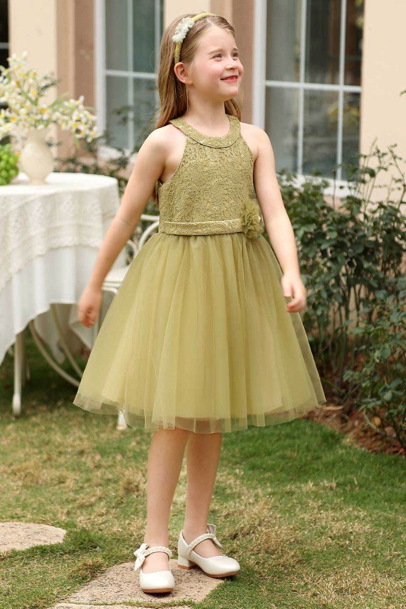 A-Line Midi Tulle Flower Girl Dress CF0373 - COCOMELODY