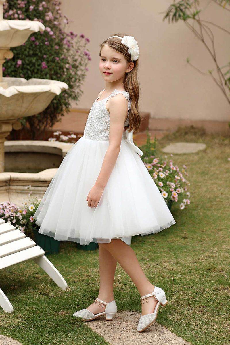 A-Line Midi Tulle Flower Girl Dress CF0374 - COCOMELODY