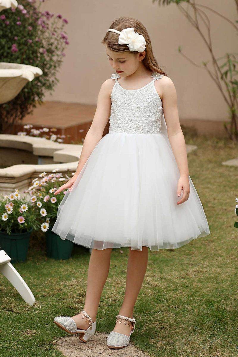 A-Line Midi Tulle Flower Girl Dress CF0374 - COCOMELODY