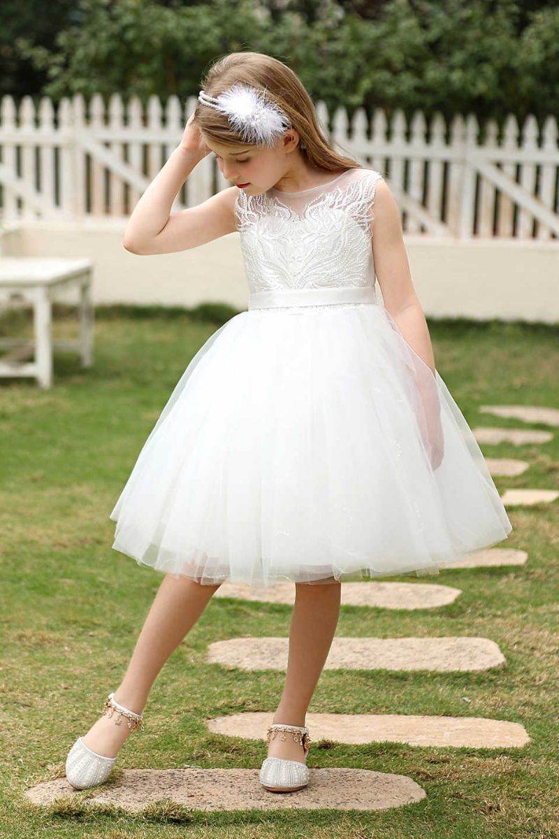 A-Line Midi Tulle Flower Girl Dress CF0375 - COCOMELODY