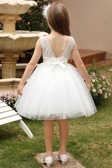 A-Line Midi Tulle Flower Girl Dress CF0375 - COCOMELODY