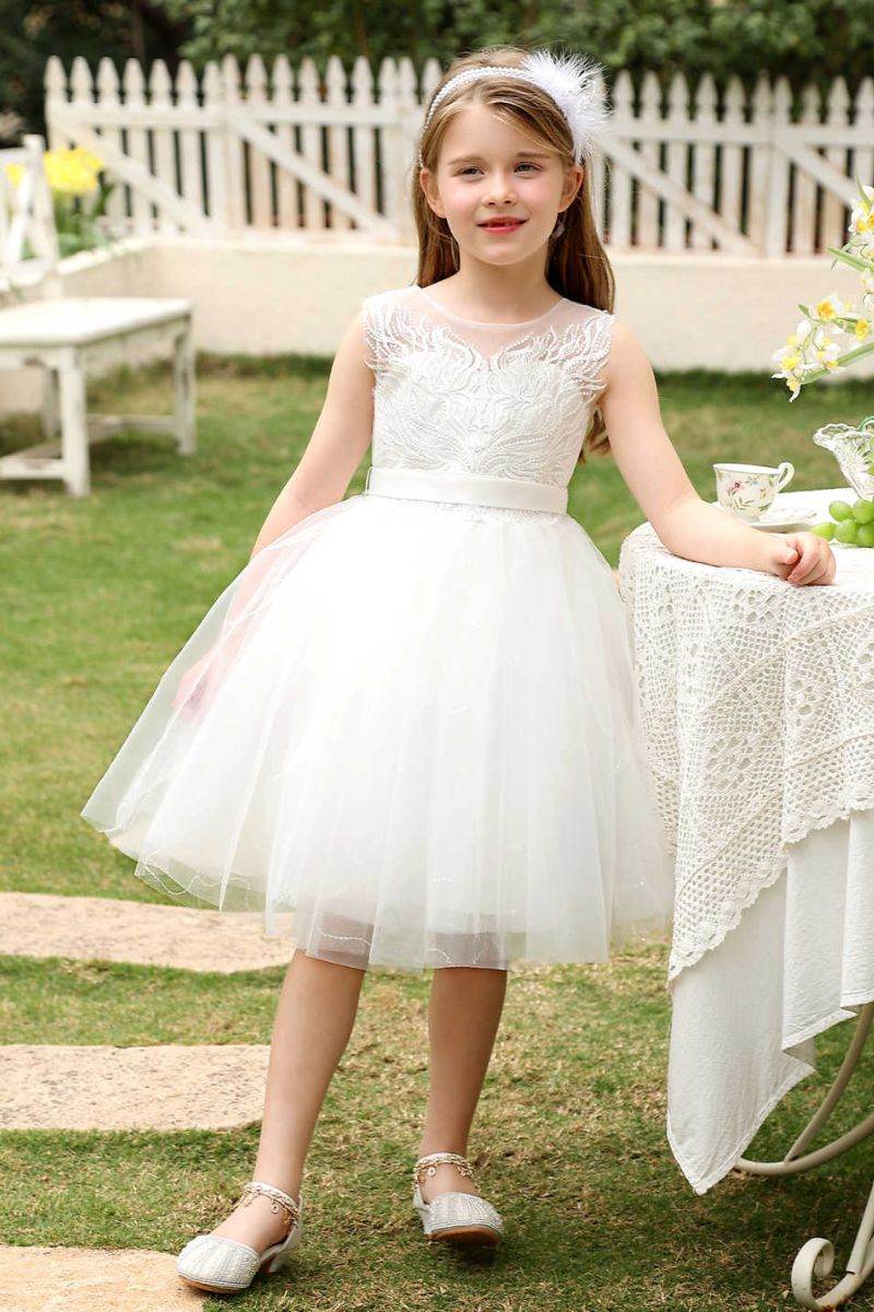 A-Line Midi Tulle Flower Girl Dress CF0375 - COCOMELODY