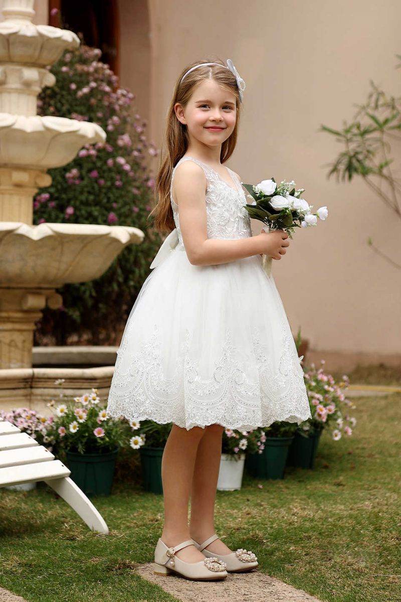 A-Line Midi Tulle Flower Girl Dress CF0376 - COCOMELODY