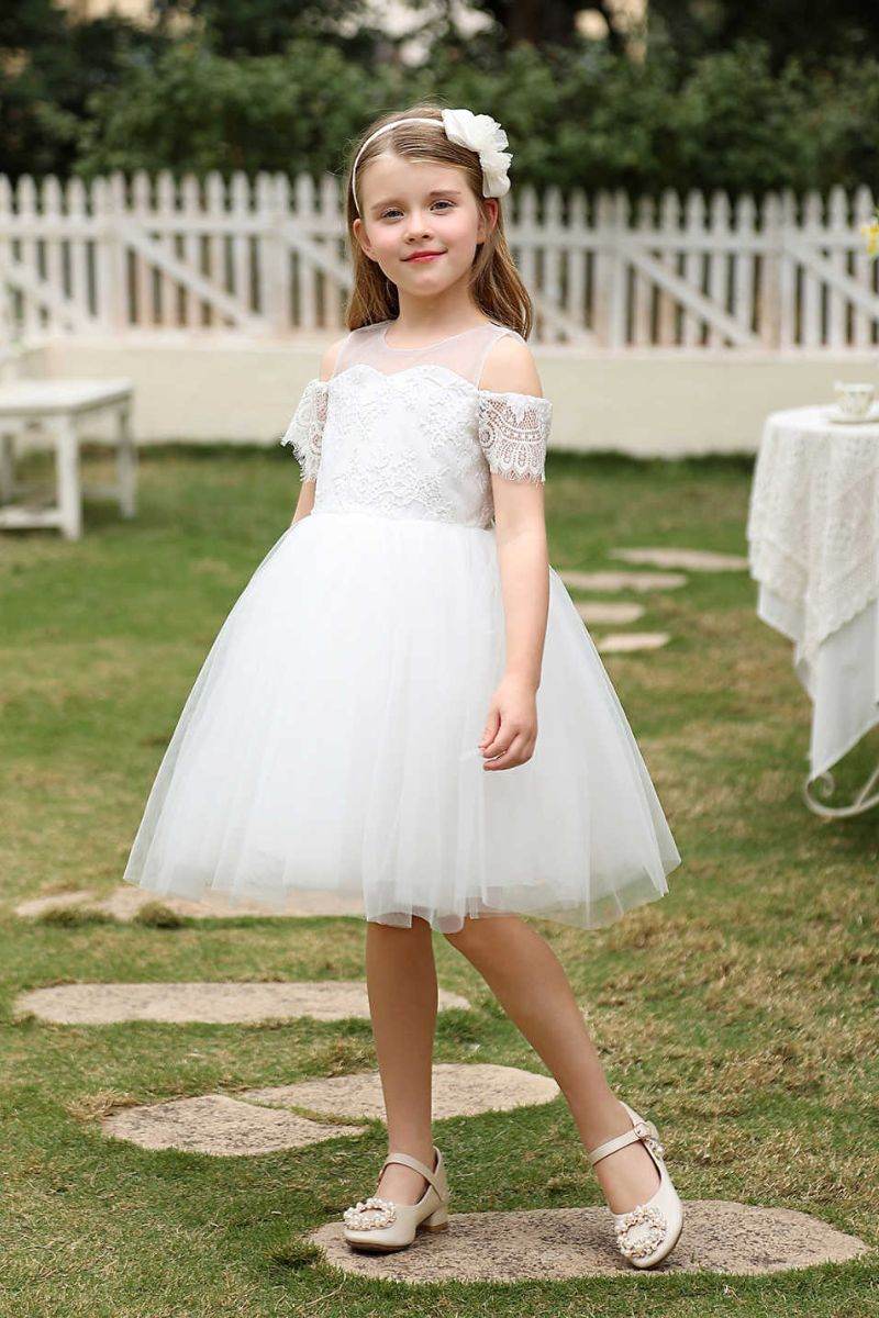 A-Line Midi Tulle Flower Girl Dress CF0378 - COCOMELODY