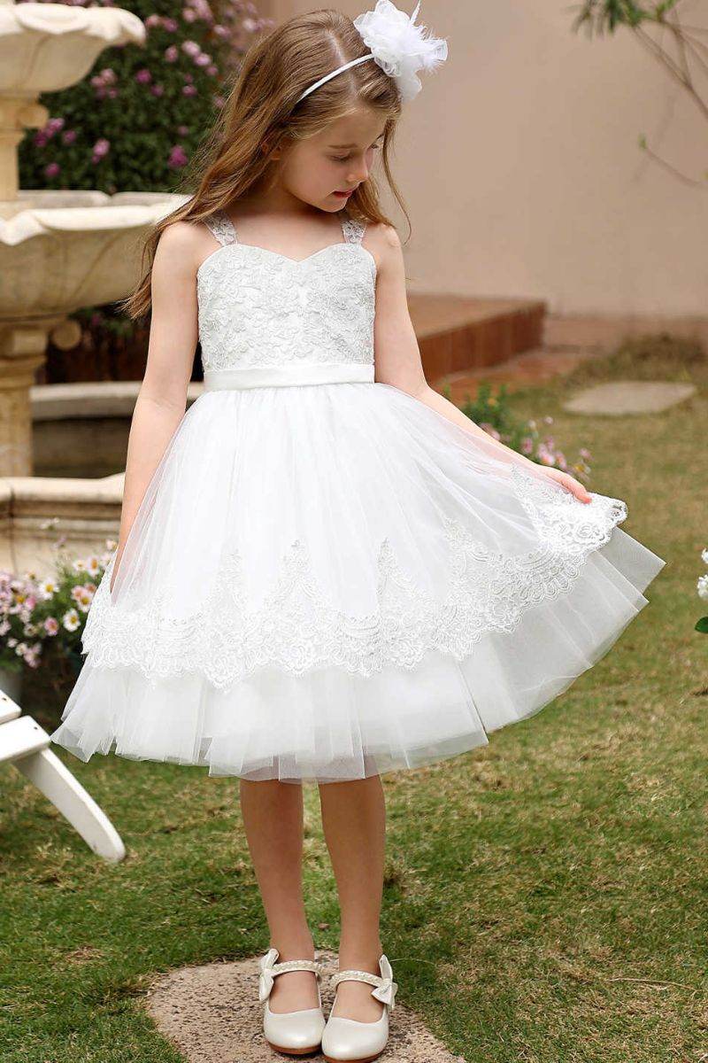 A-Line Midi Tulle Flower Girl Dress CF0379 - COCOMELODY