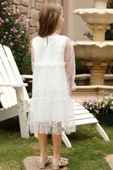 A-Line Midi Dot Print Flower Girl Dress CF0380 - COCOMELODY