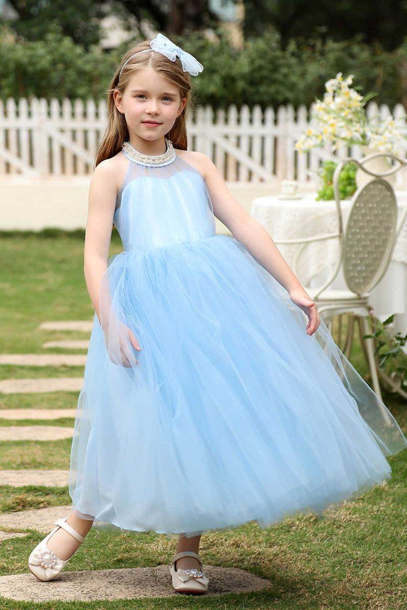 A-Line Midi Tulle Flower Girl Dress CF0381 - COCOMELODY