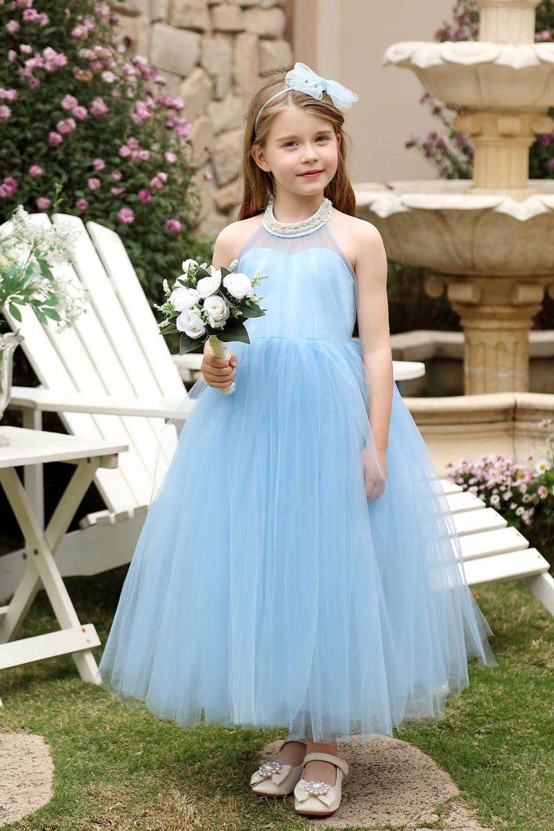 A-Line Midi Tulle Flower Girl Dress CF0381 - COCOMELODY