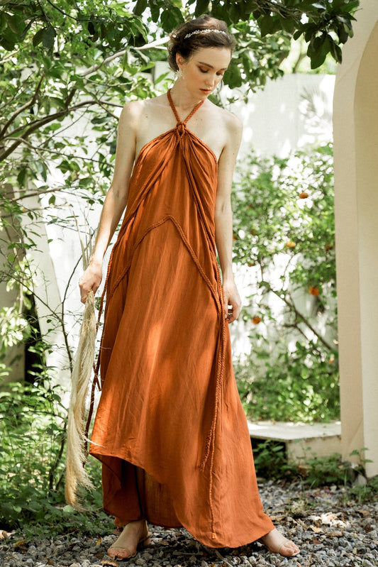 A-Line Floor Length Cotton Plain Muslin Dress CG0094