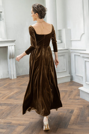 A-Line Ankle Length Velvet Dress CG0118