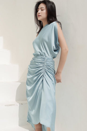 A-Line Tea Length Silk Blend Dress CG0136