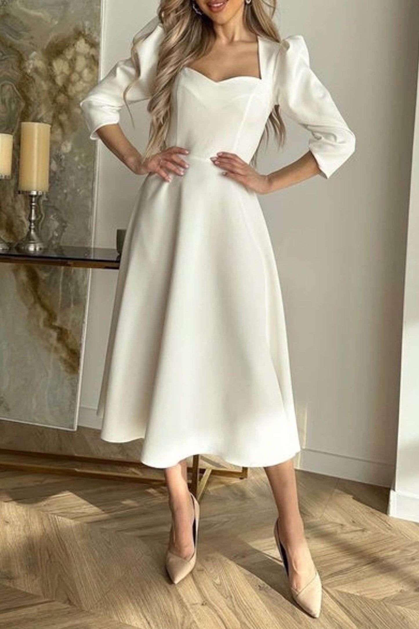 A-Line Tea Length Twisted Silk Fabric Dress CG0150 - COCOMELODY