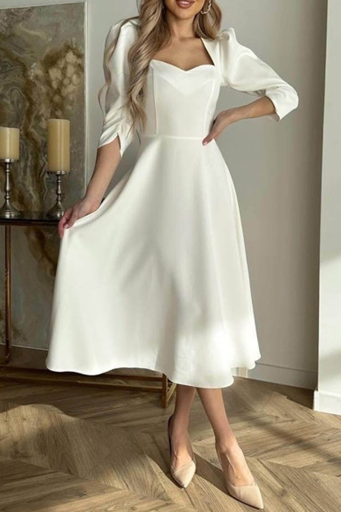 A-Line Tea Length Twisted Silk Fabric Dress CG0150 - COCOMELODY