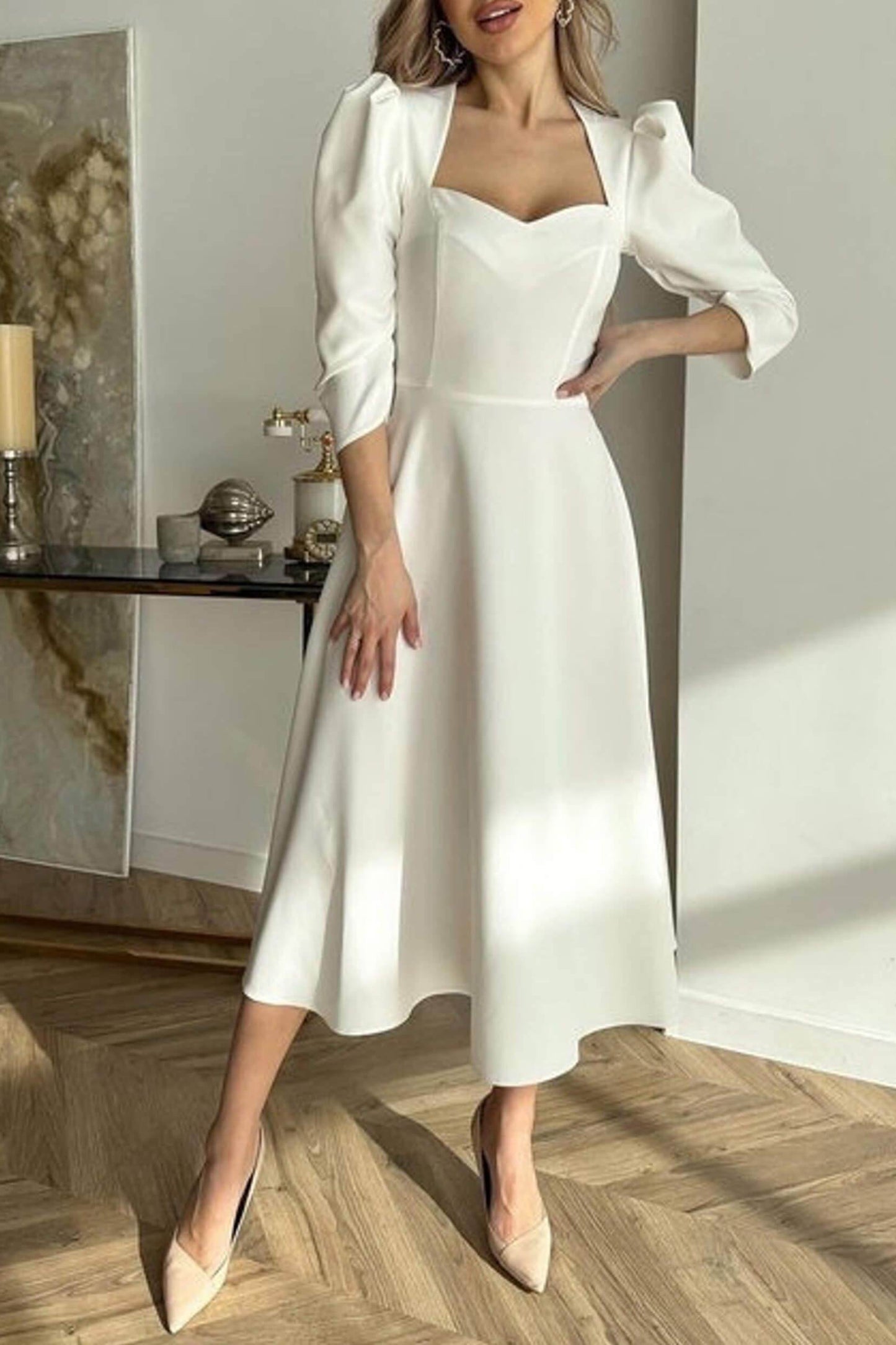 A-Line Tea Length Twisted Silk Fabric Dress CG0150 - COCOMELODY