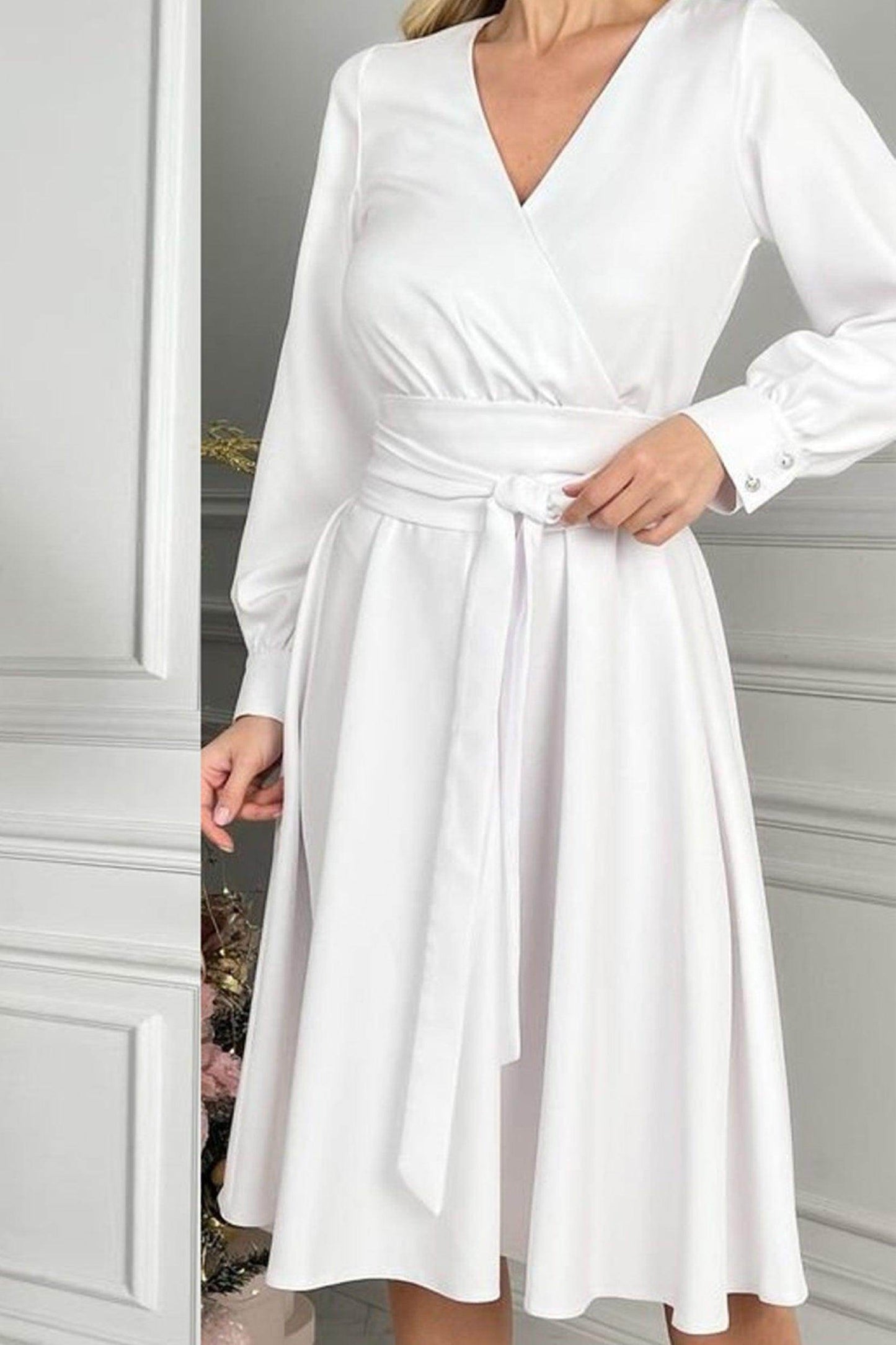 A-Line Knee Length Twisted Silk Fabric Dress CG0152 - COCOMELODY