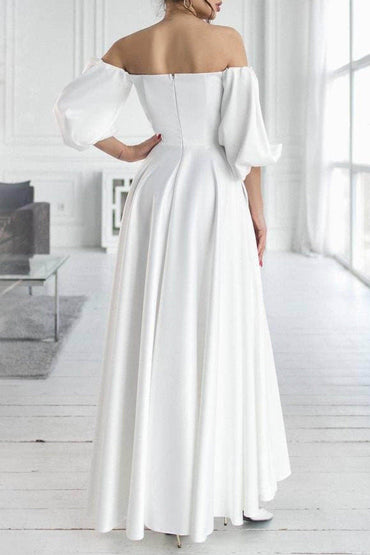 A-Line Tea Length Satin Dress CG0165 - COCOMELODY