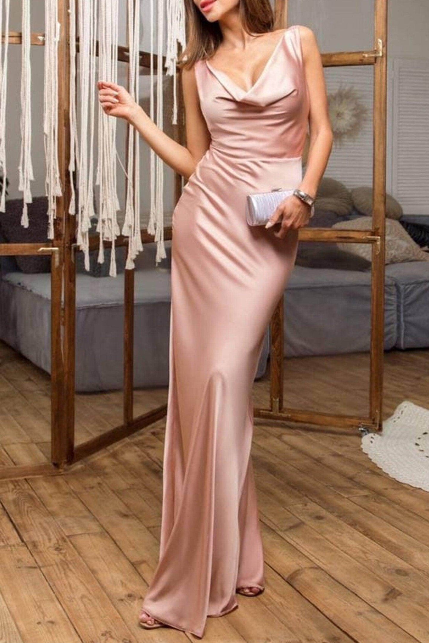 Sheath-Column Floor Length Elastic Satin Dress CG0168 - COCOMELODY