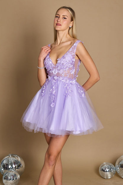 A-Line Short-Mini Lace Tulle Dress CG0248