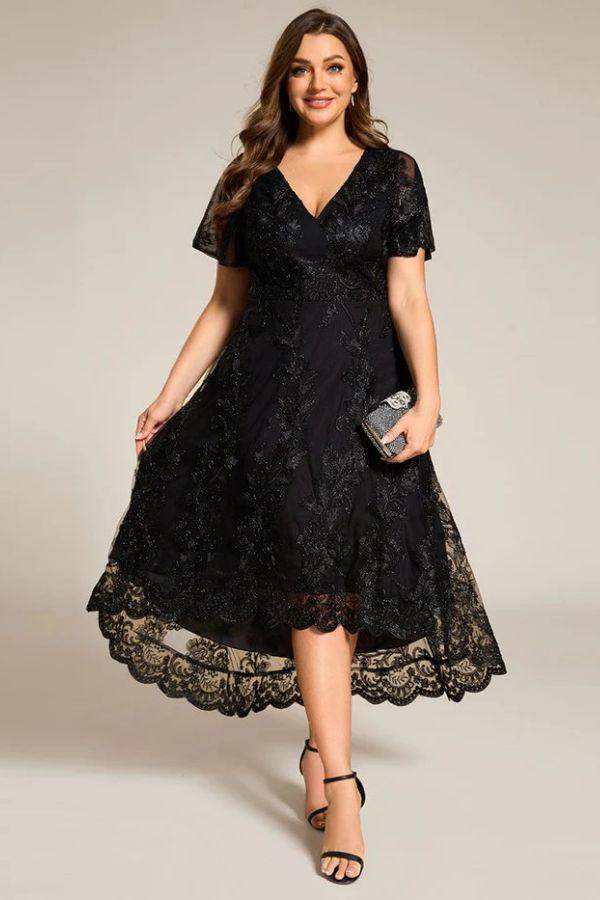 A-Line Midi Lace Dress CG0268 - COCOMELODY