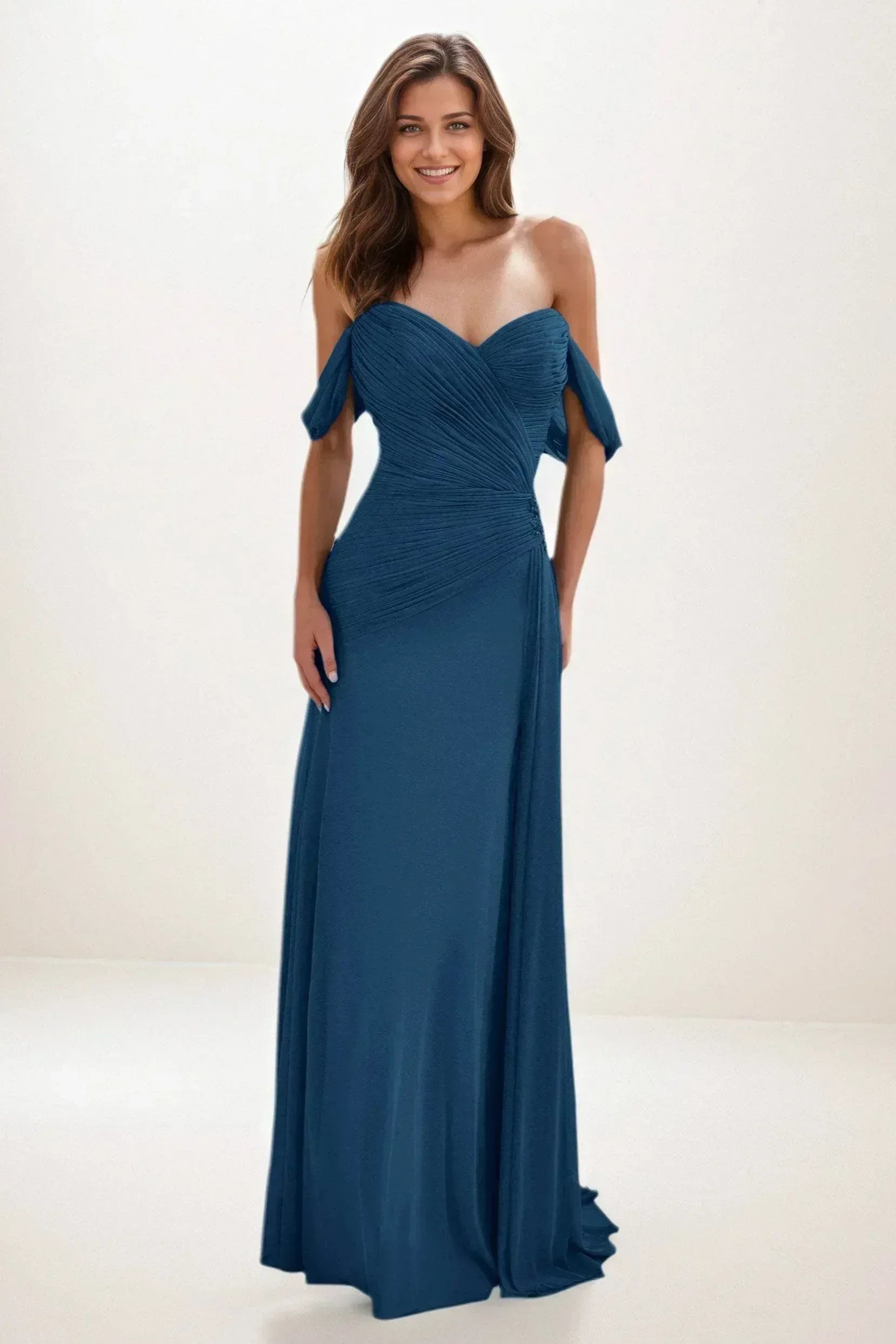 Sheath-Column Maxi Chiffon Wedding Guest Dress COCOMELODY CG0288, Ocean Blue Sheath-Column Maxi Chiffon Wedding Guest Dress COCOMELODY CG0288, Ocean Blue