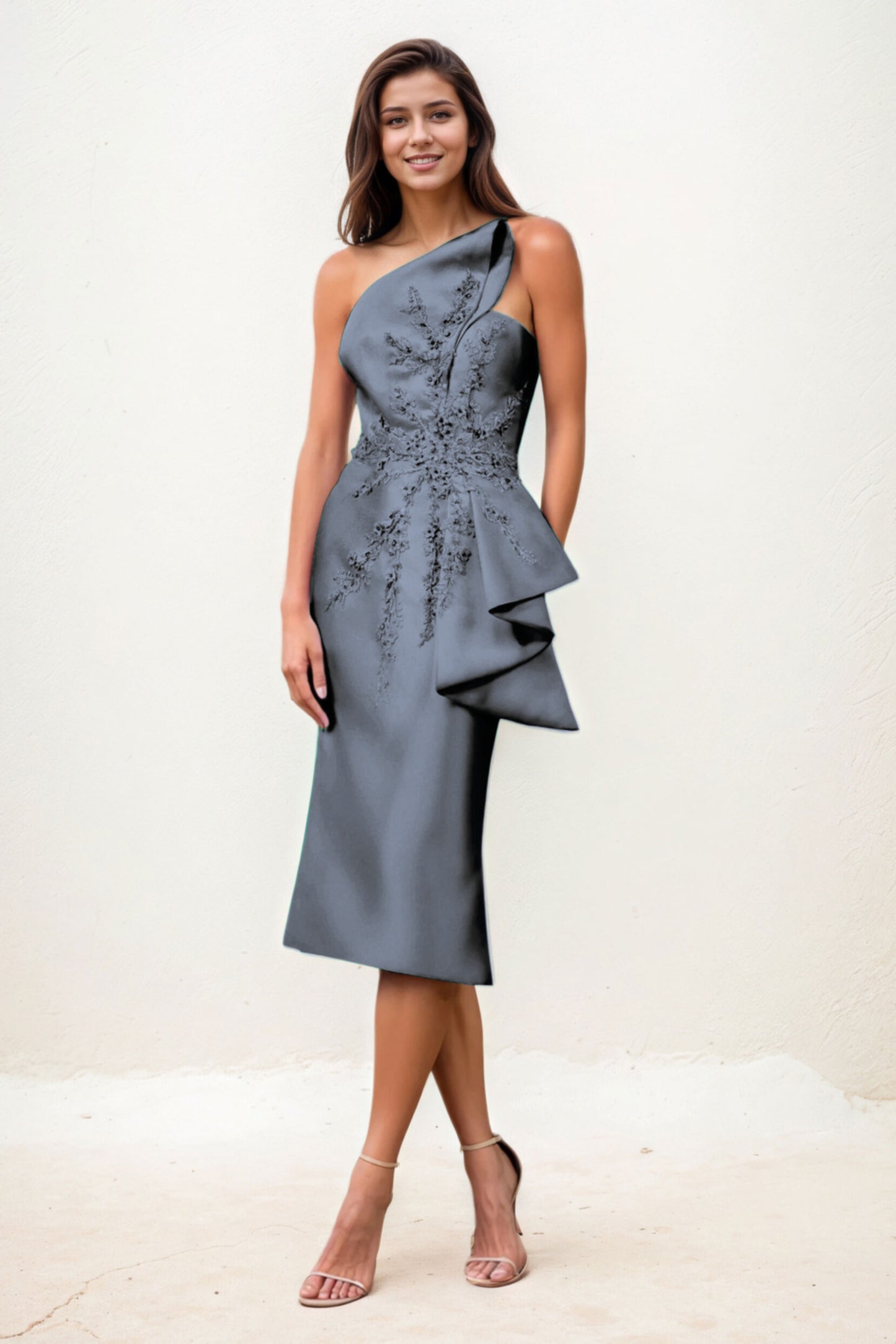 Sheath-Column Midi Satin Wedding Guest Dress CG0292