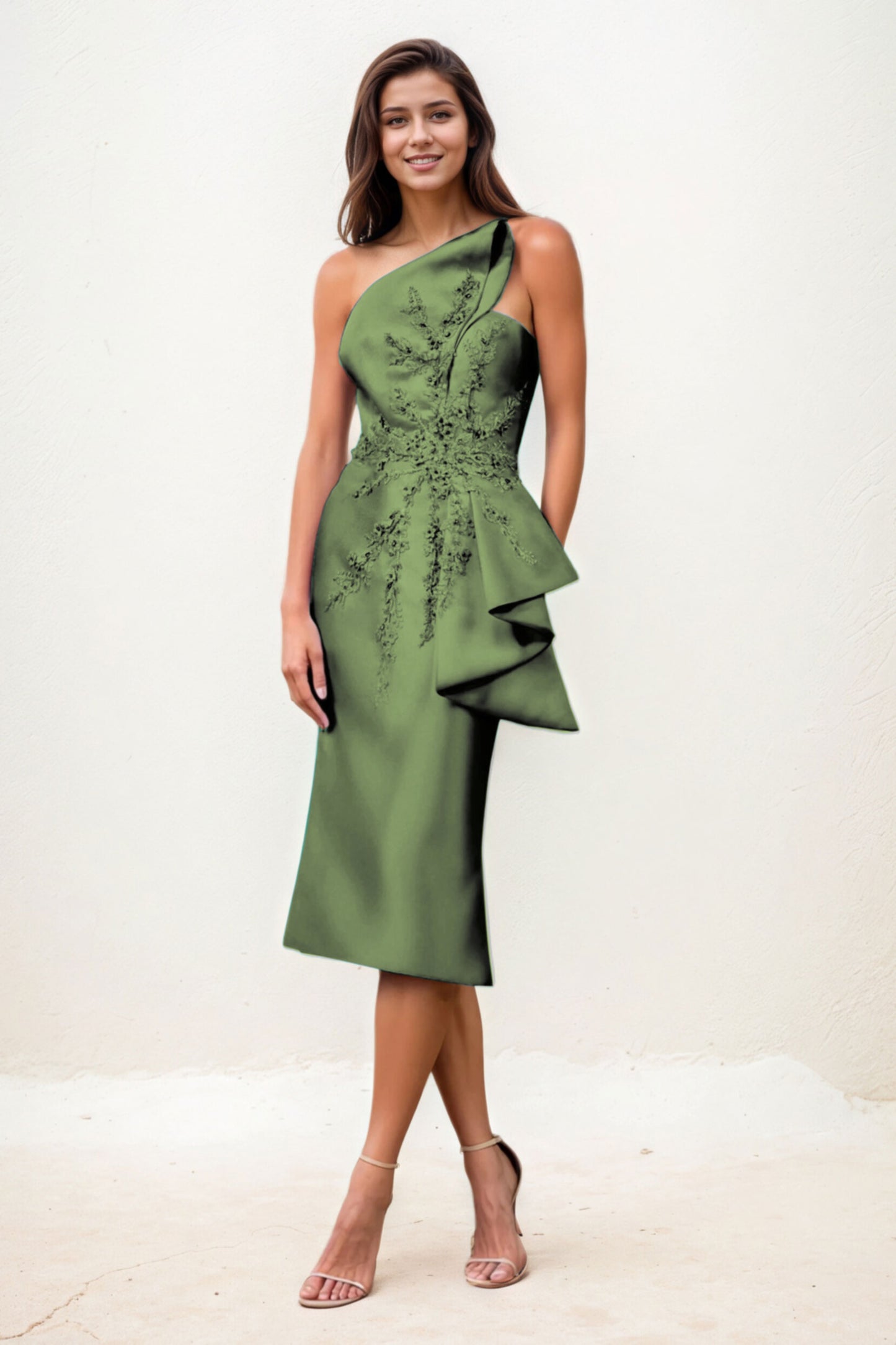 Sheath-Column Midi Satin Wedding Guest Dress CG0292