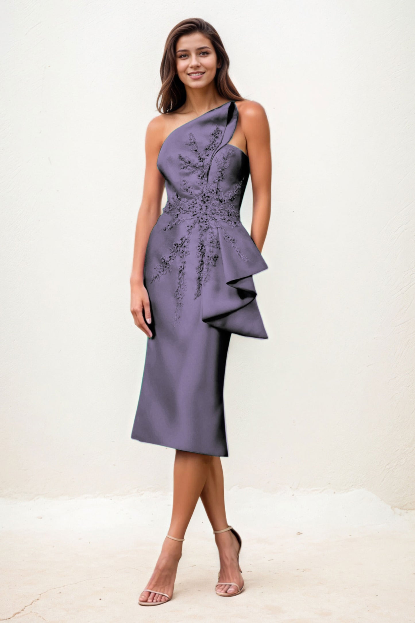 Sheath-Column Midi Satin Wedding Guest Dress CG0292
