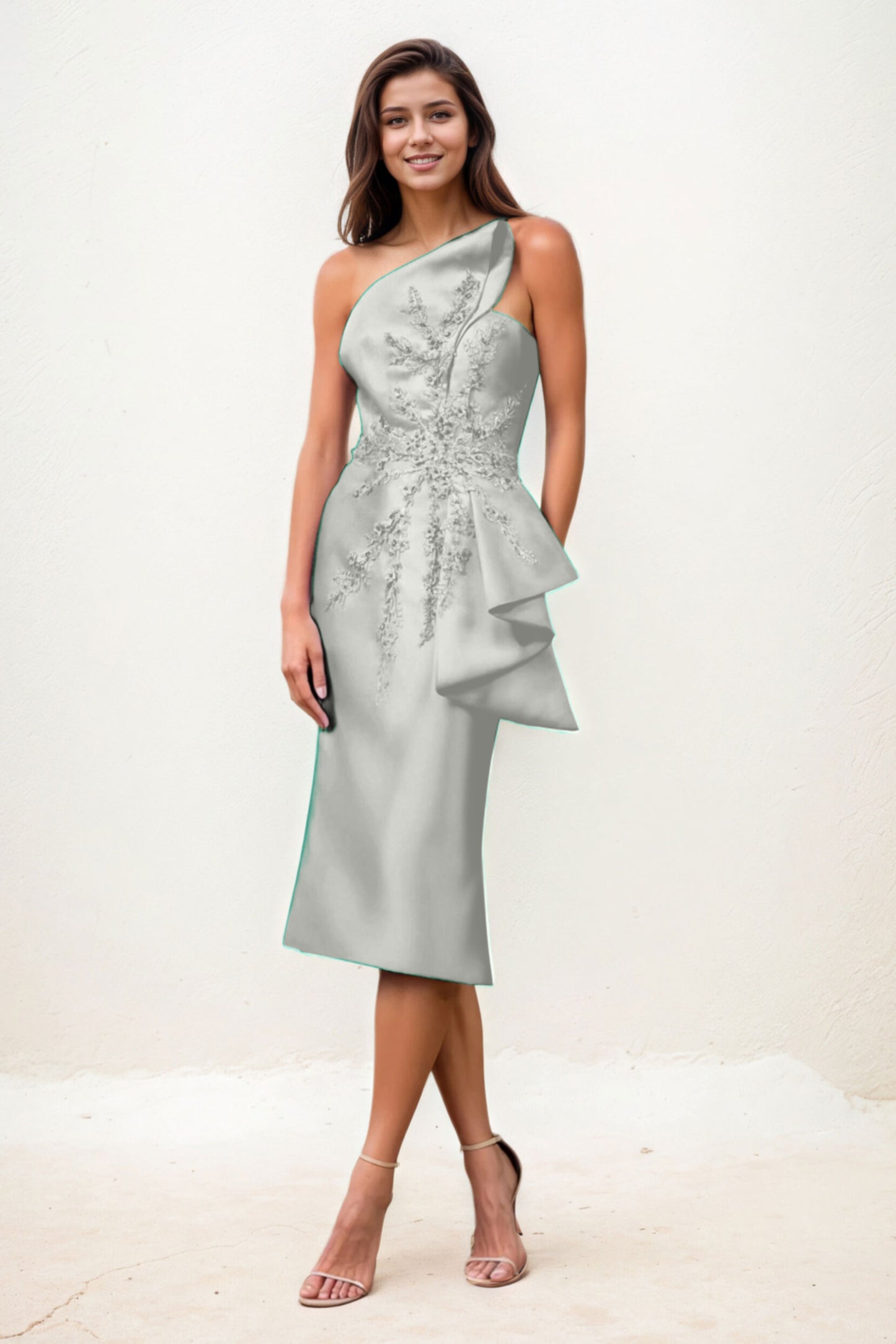 Sheath-Column Midi Satin Wedding Guest Dress CG0292